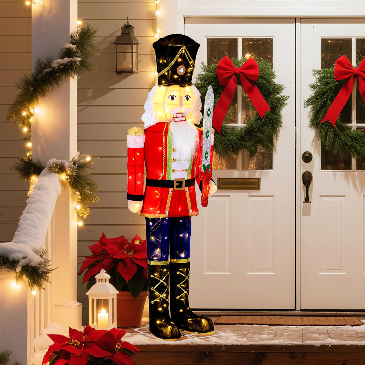 Lucktree 5 FT Christmas Lighted Nutcracker with Glitter Sword