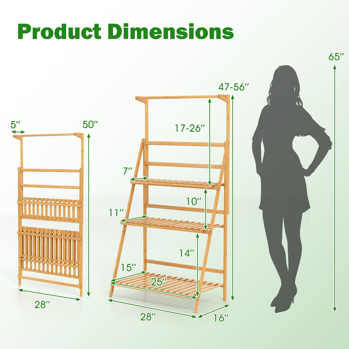 Lucktree Plant Stand Indoor Outdoor - Bamboo 3-Tier Hanging Tall Ladder Flower Pot Display Organizer Rack