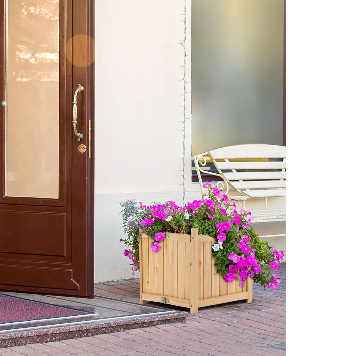 Lucktree 15” Planter Raised Garden Bed - Wooden Planting Box, Outdoor Folding Square Planter