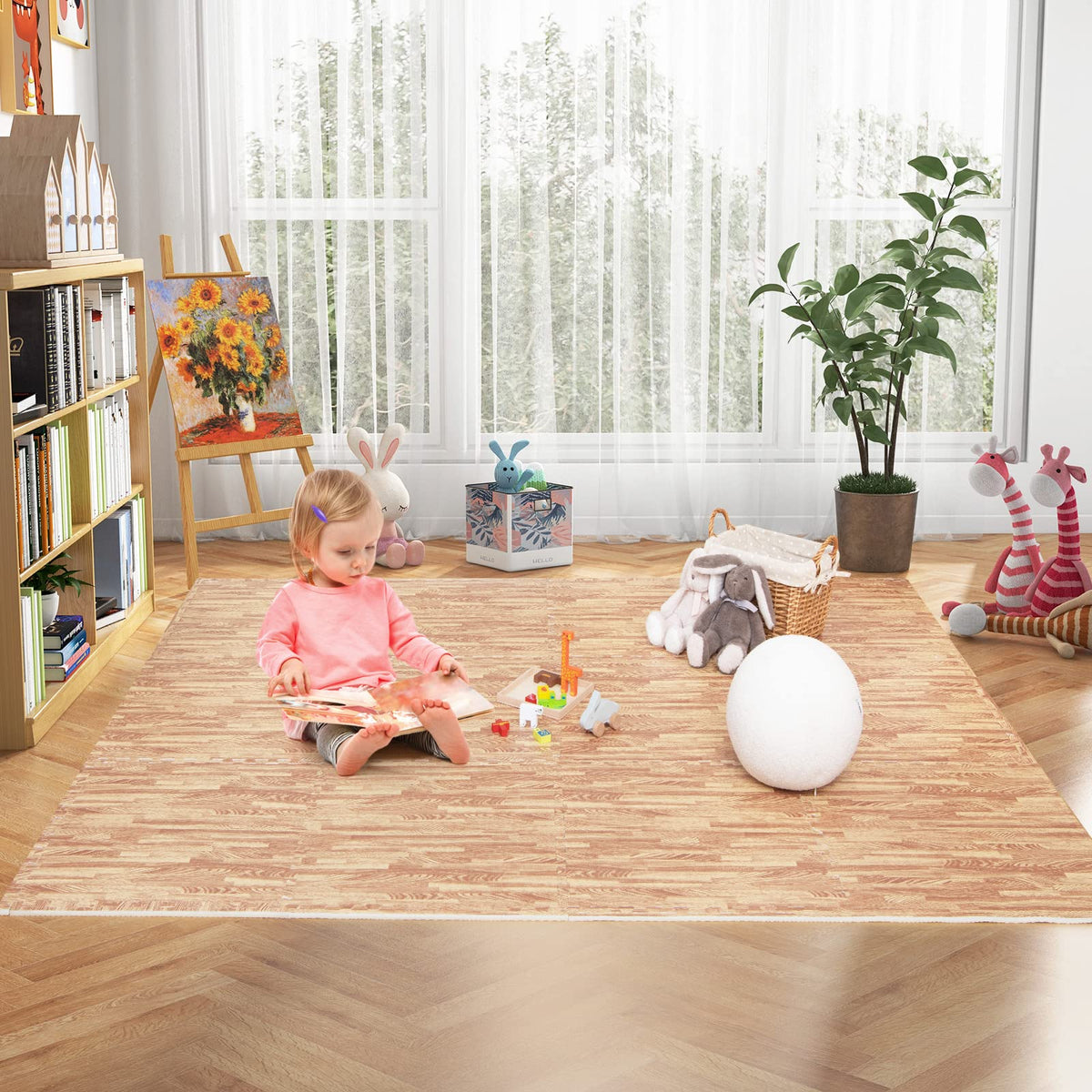 Lucktree 12 Tiles Exercise Foam Mats with Border, 48 SQ FT EVA Interlocking Flooring Mats for Exercise Equipment