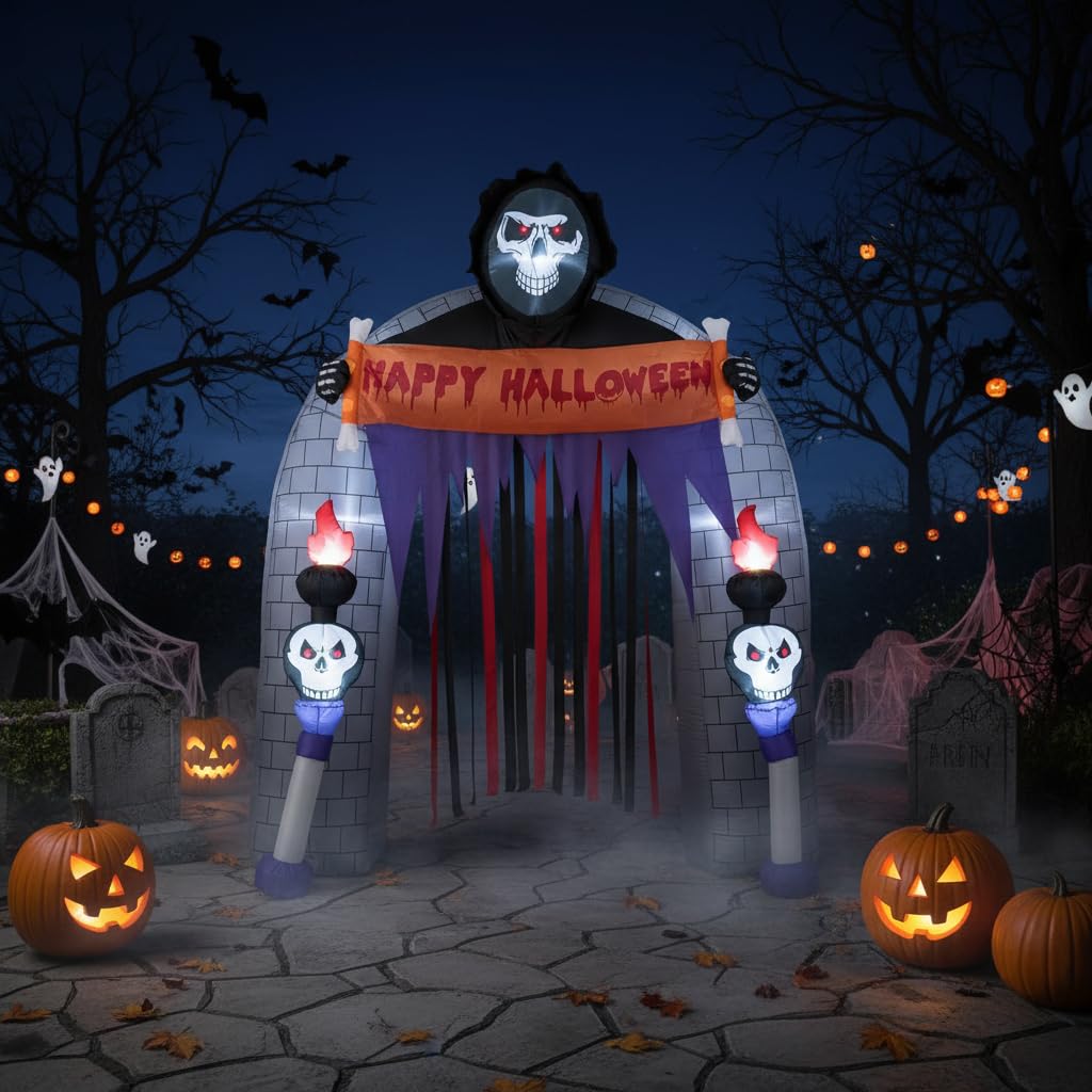 Lucktree 8.5 FT Halloween Inflatable Grim Reaper Archway with 2 Candles