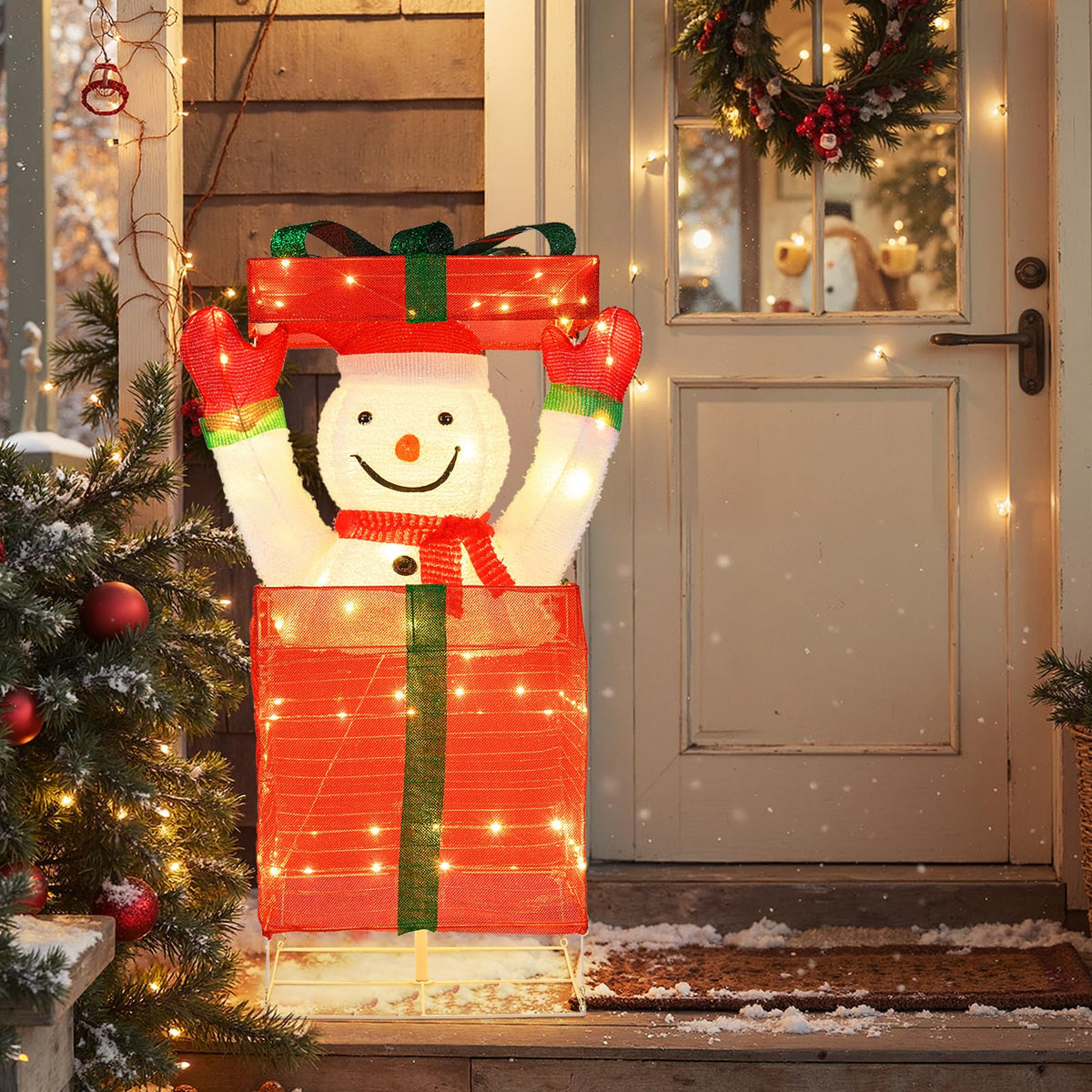 Lucktree Lighted Snowman in Gift Box Christmas Decoration