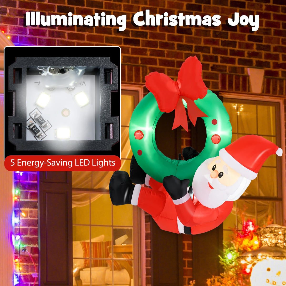 Lucktree Christmas Inflatables, 4FT Blow up Santa Claus w/LED Lights & Christmas Wreath