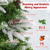 Lucktree 7.5 FT Pre-Lit Pencil Christmas Tree, Artificial Snow Flocked Hinged Fake Slim Xmas Tree with 350 Warm-White LED Lights