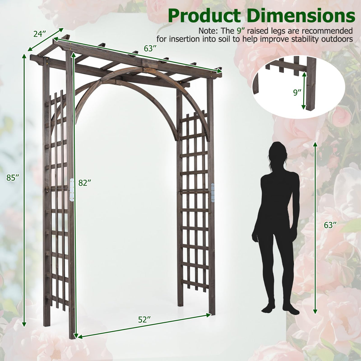 Lucktree 85" Wood Garden Arch Trellis with Flat Top for Climbing Plants