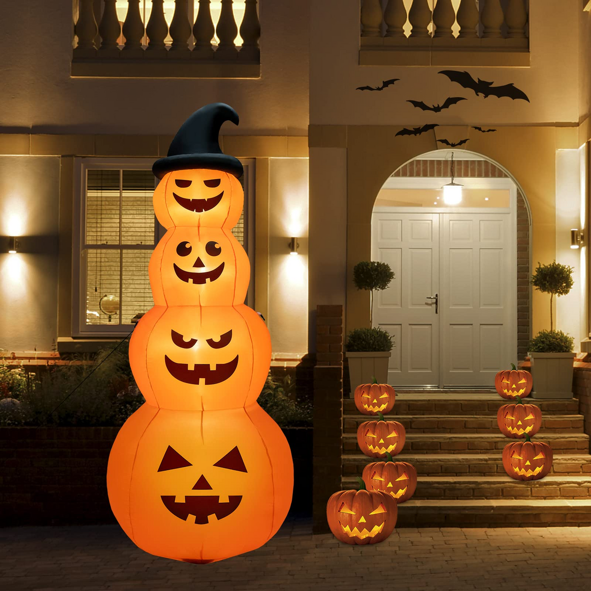Lucktree 8 FT Halloween Inflatable Pumpkin, 4 Pumpkins Stack Halloween Decorations