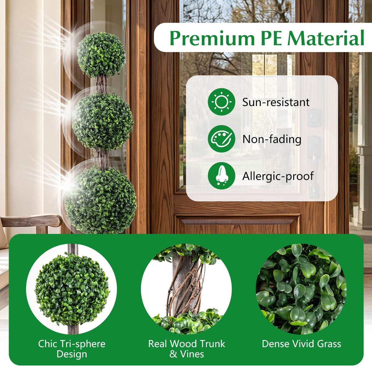 Lucktree Artificial Triple Ball Boxwood Tree 4 FT Fake Topiary Tree(1/2)