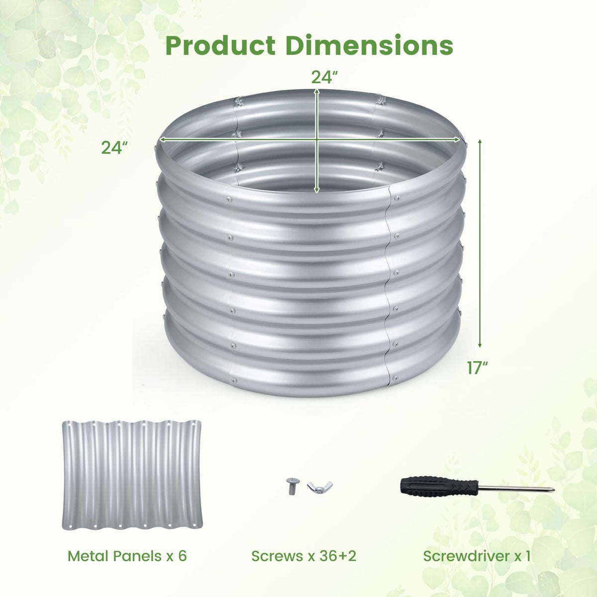 Lucktree Galvanized 2 x 2 x 1.5 FT Round Outdoor Planter Box with Open-Ended Base (1/2)