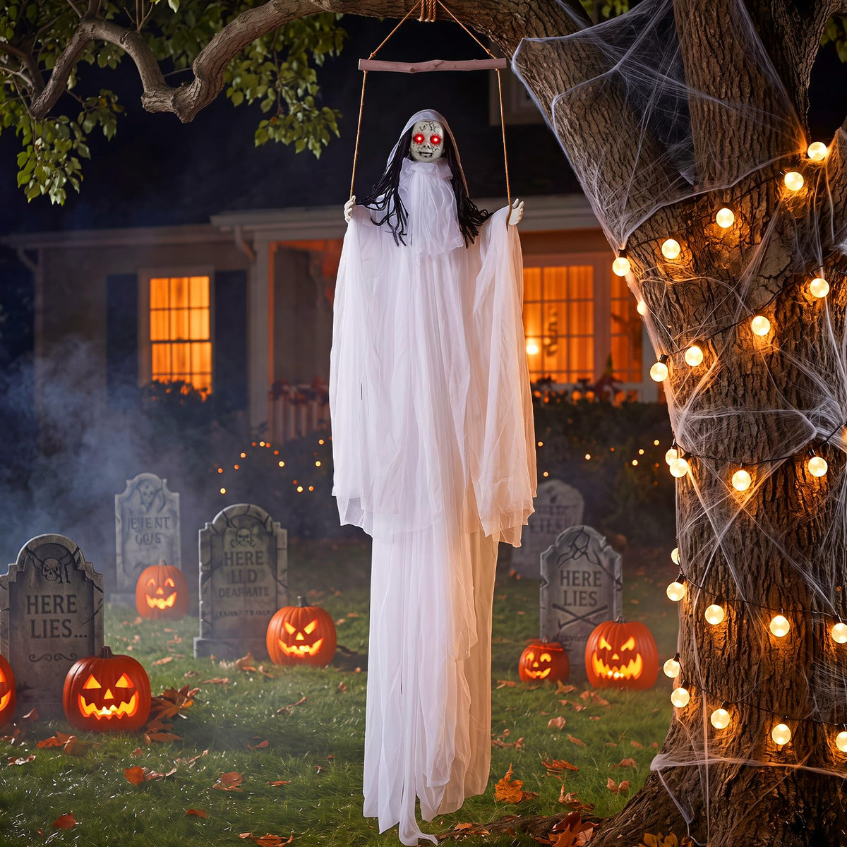 6.4 FT Halloween Animated Hanging Swinging Girl Creepy Doll