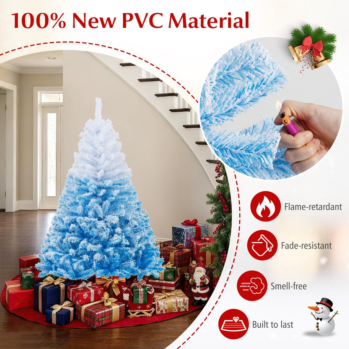 Lucktree Snow Flocked Christmas Tree with Lush Branch Tips & Foldable Metal Stan ( Blue Gradient & White )