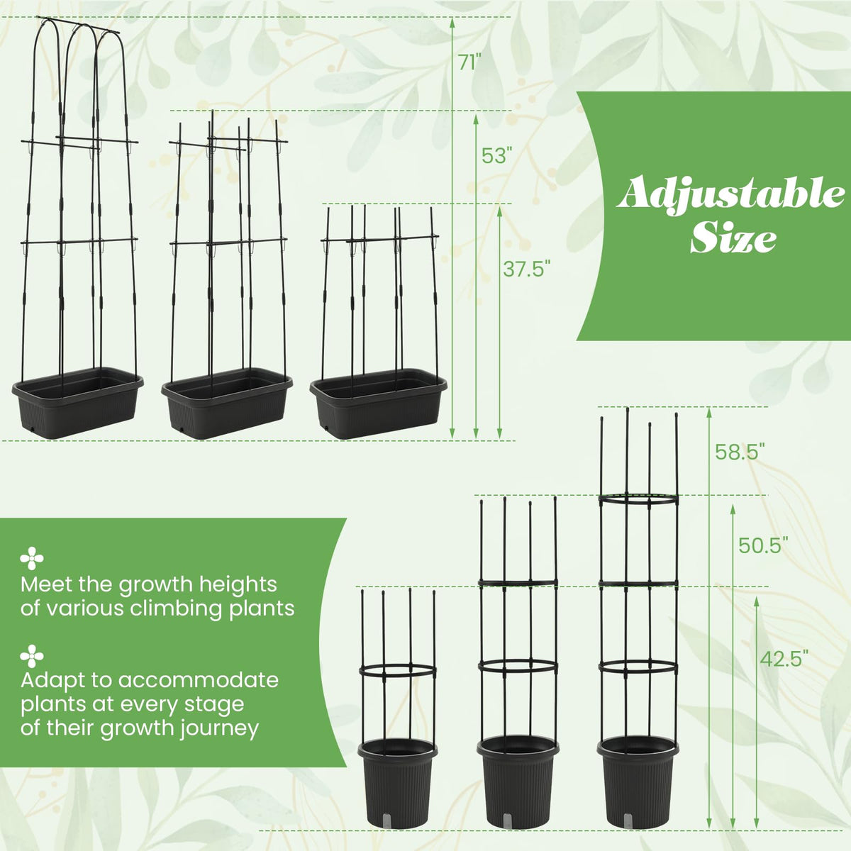 Lucktree Set of 2 Raised Garden Bed w/Trellis & Plant Cage, Planter Box w/ 71” Cucumber Trellis