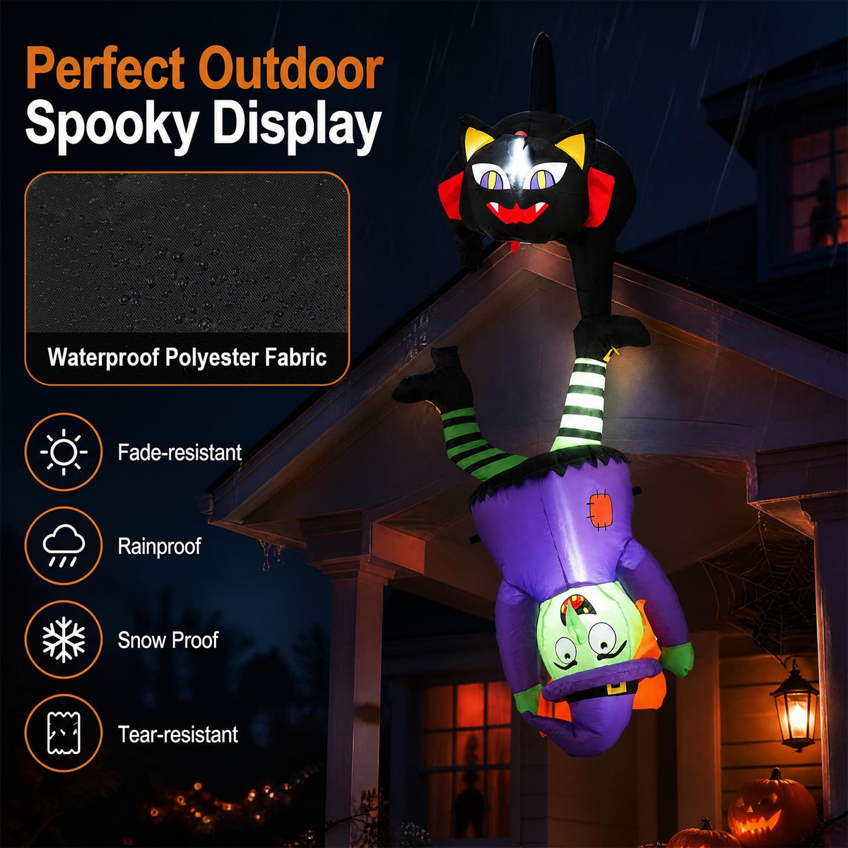 6.2 FT/190 CM Halloween Hanging Inflatable Witch & Black Cat