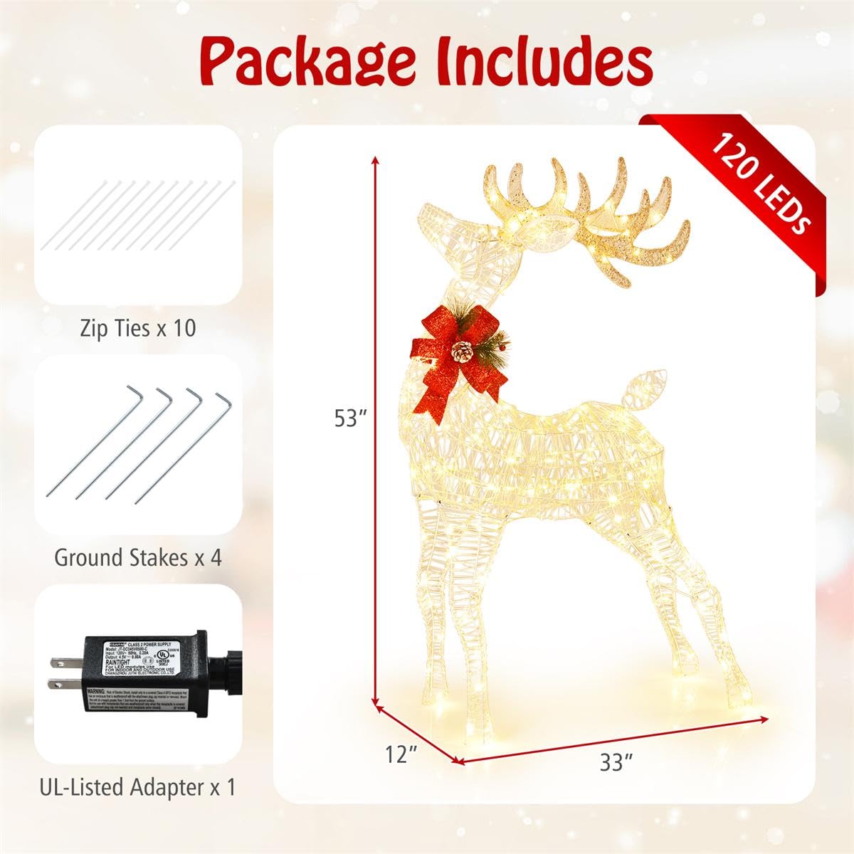 Lucktree Lighted Christmas Reindeer | 4.4 FT Pre-Lit Xmas Holiday Decoration