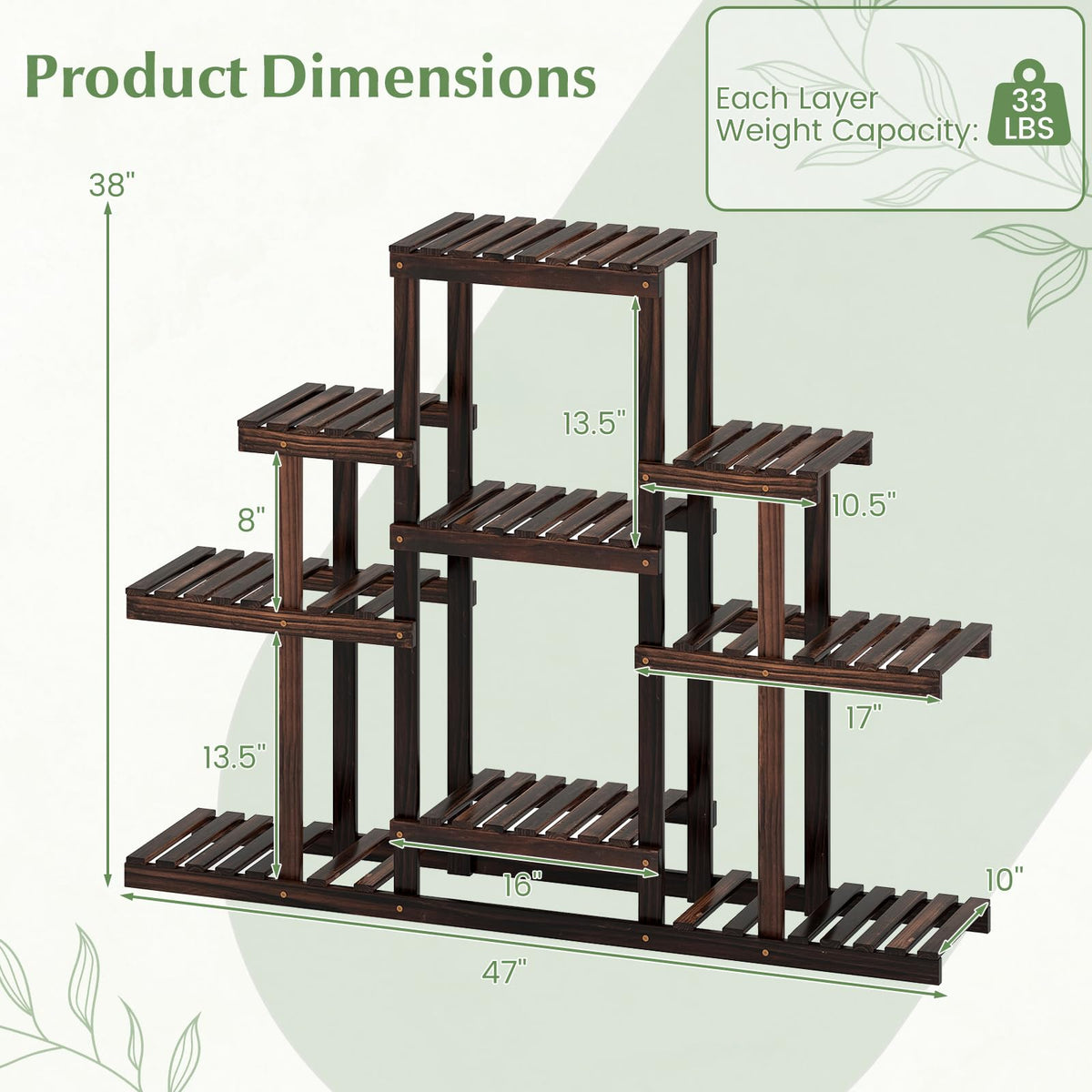 Lucktree Plant Stand Indoor & Outdoor 6 Tier Wood Flower Pot Stand for Multiple Plants