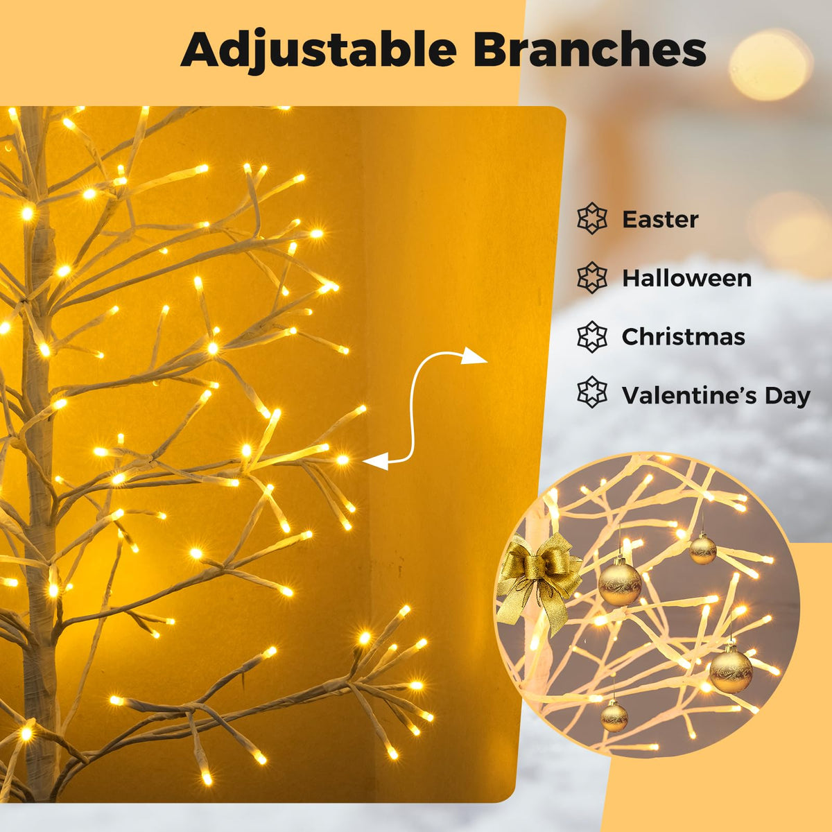 Lucktree LED Birch Tree, 5/6/7 FT Pre-lit Twig Tree with Warm White Light LED Lights, Weighted Base
