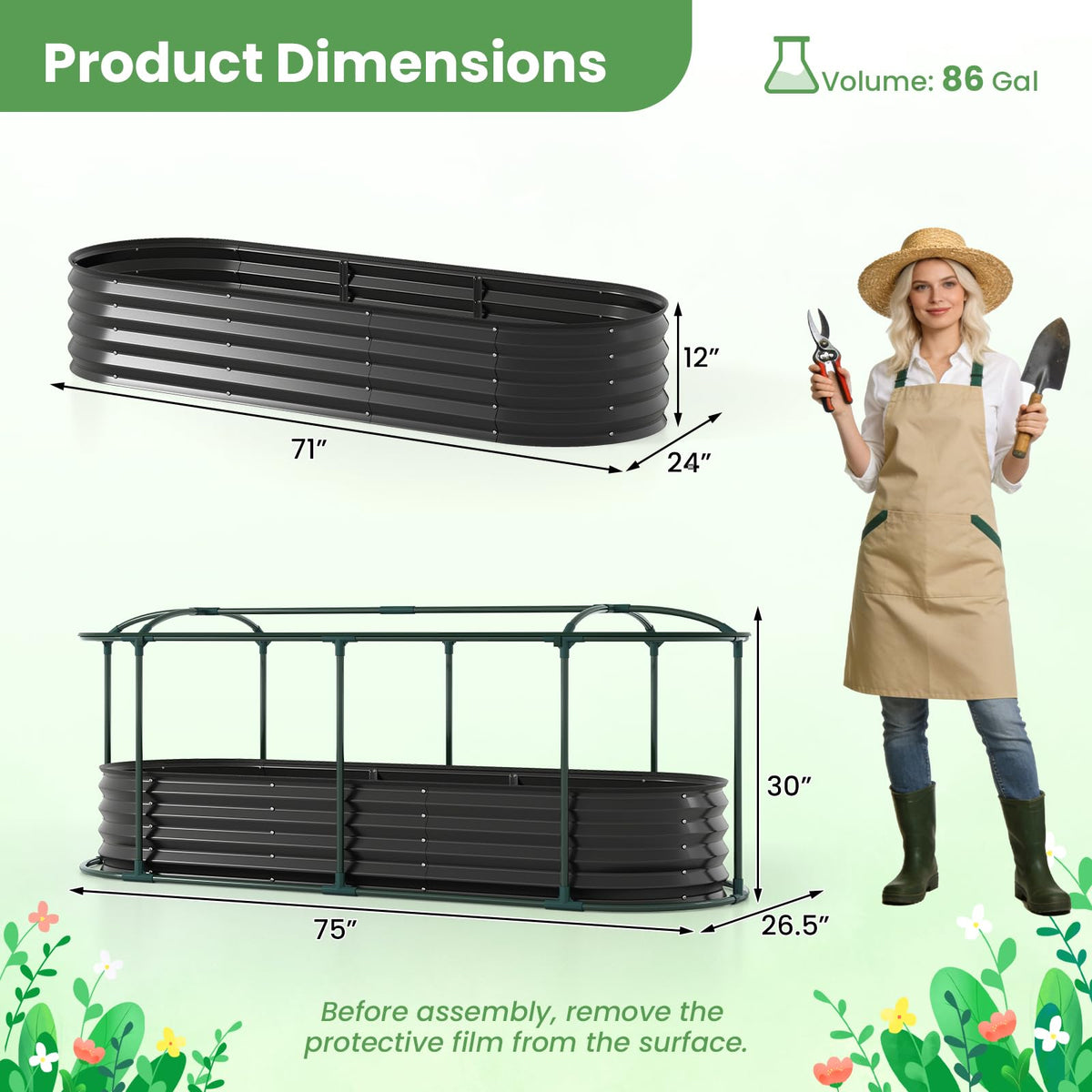 Lucktree Raised Garden Bed w/Greenhouse Cover (6x2x1 FT)
