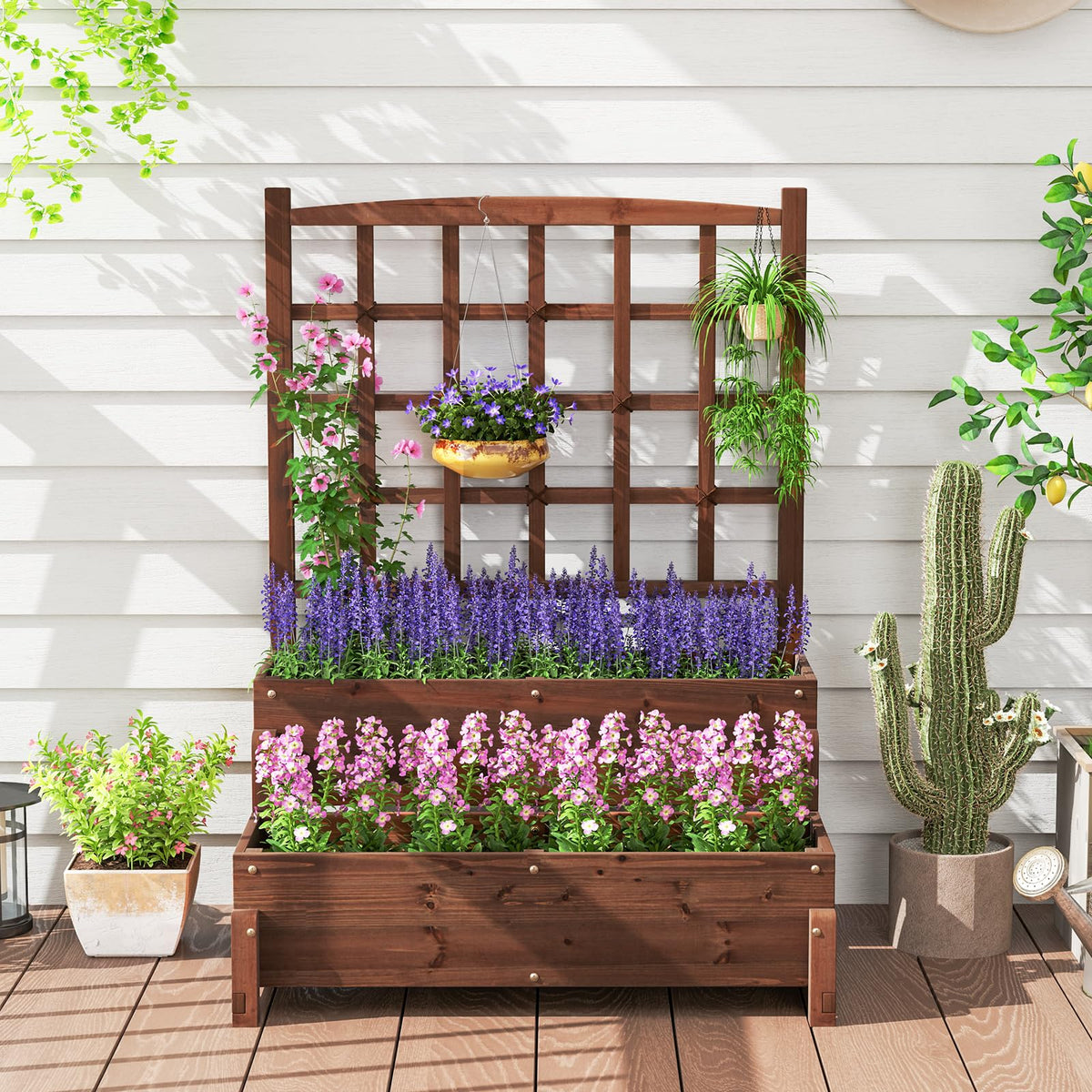 Lucktree Raised Garden Bed with Legs and Trellis