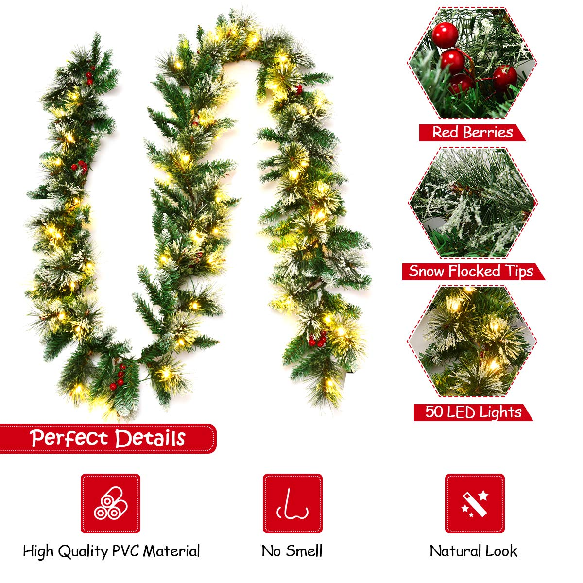 Lucktree 9FT Pre-lit Christmas Garland, Artificial Christmas Pine Rattan w/Timer - LucktreeUS