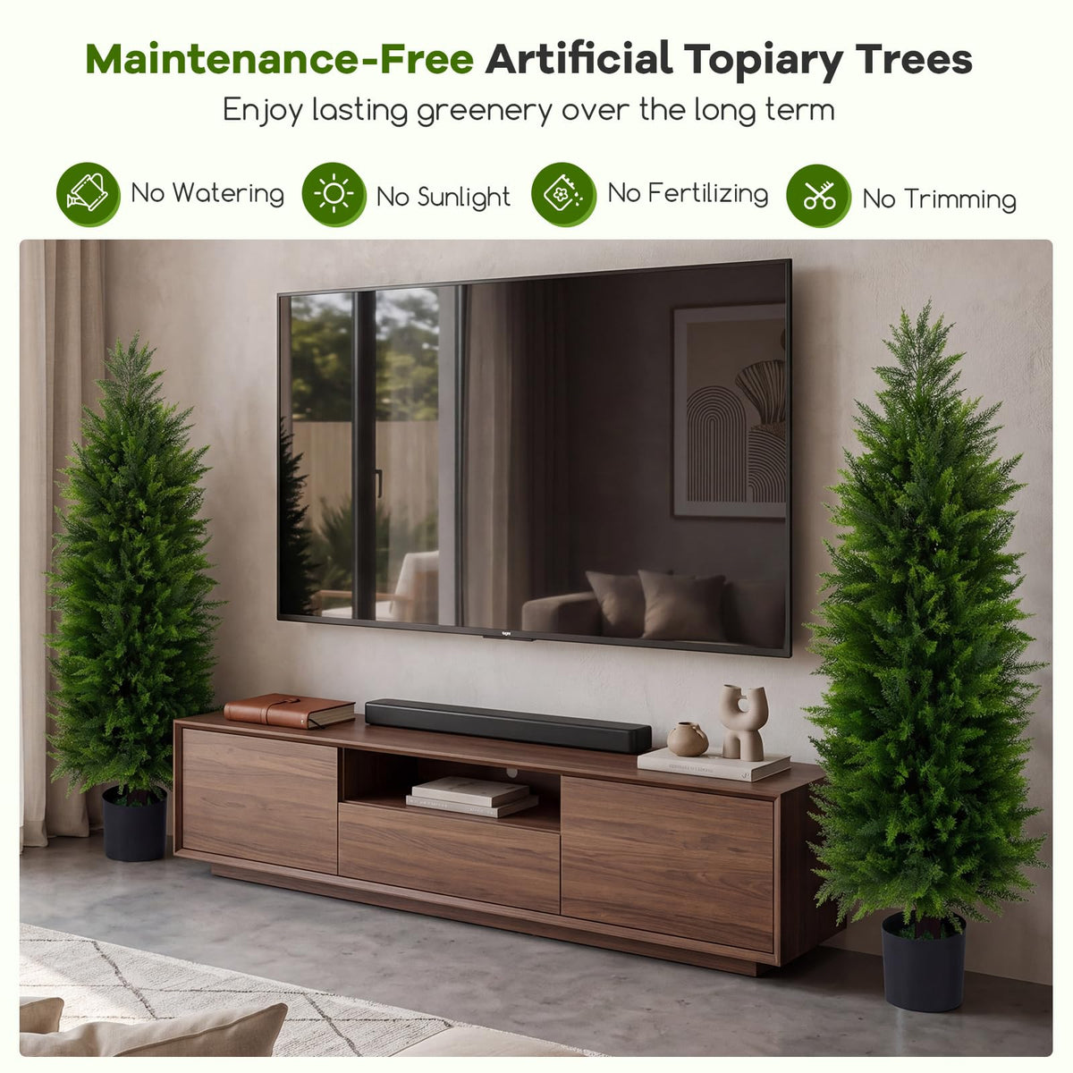 Lucktree 4 FT Artificial Faux Cedar Cypress Plants in Cement-Filled Pots Set of 2
