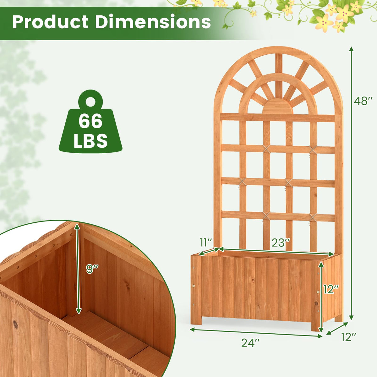 Lucktree Wooden Raised Garden Bed with Trellis 48 Inch Outdoor Screen
