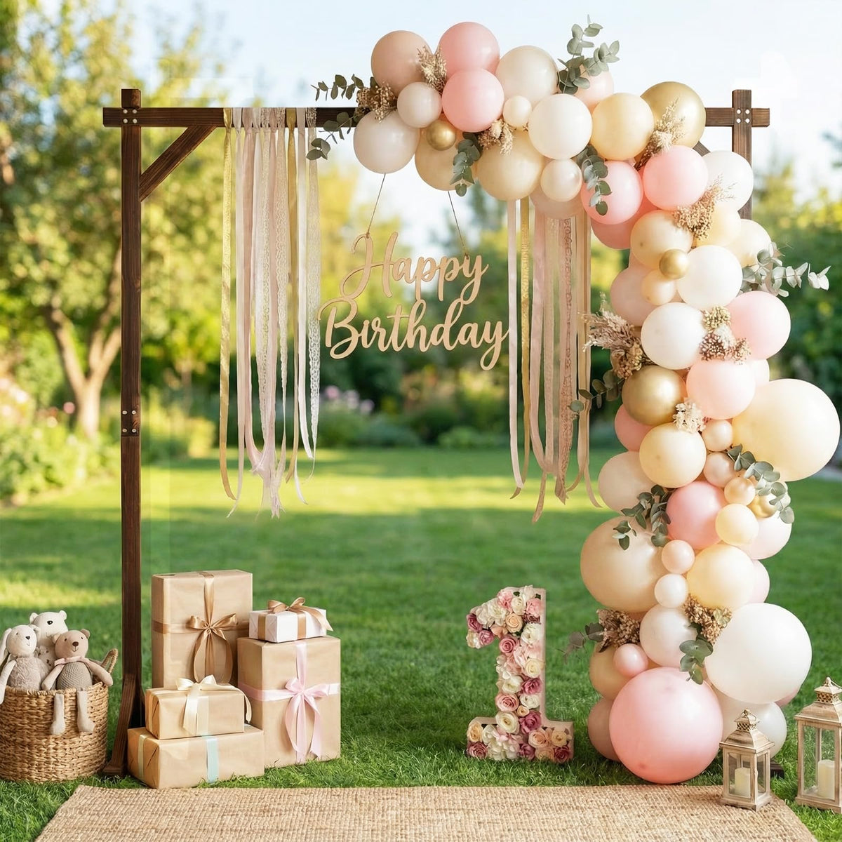 Lucktree 87" Wood Wedding Arbor Backdrop Stand with Ground Stakes