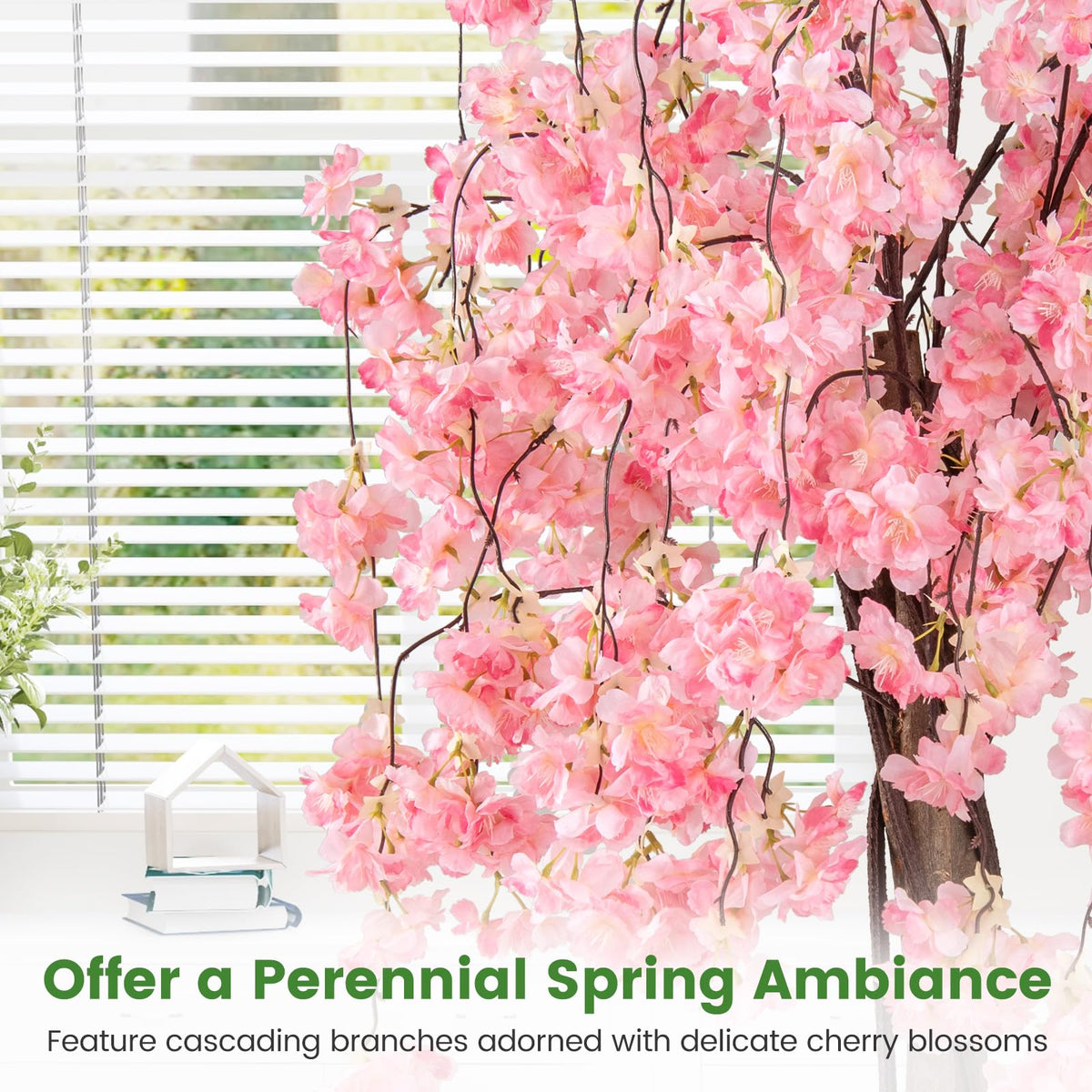 Lucktree 5.5FT Artificial Cherry Blossom Tree Faux Floral Plant Blooming Tree in Nursery Pot