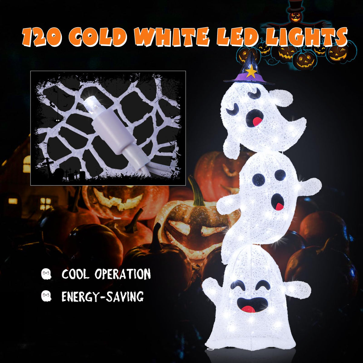 Lucktree 4 Ft Halloween Decorations Outdoor Stacked Ghosts, Free-Standing Cute Yard Decorations