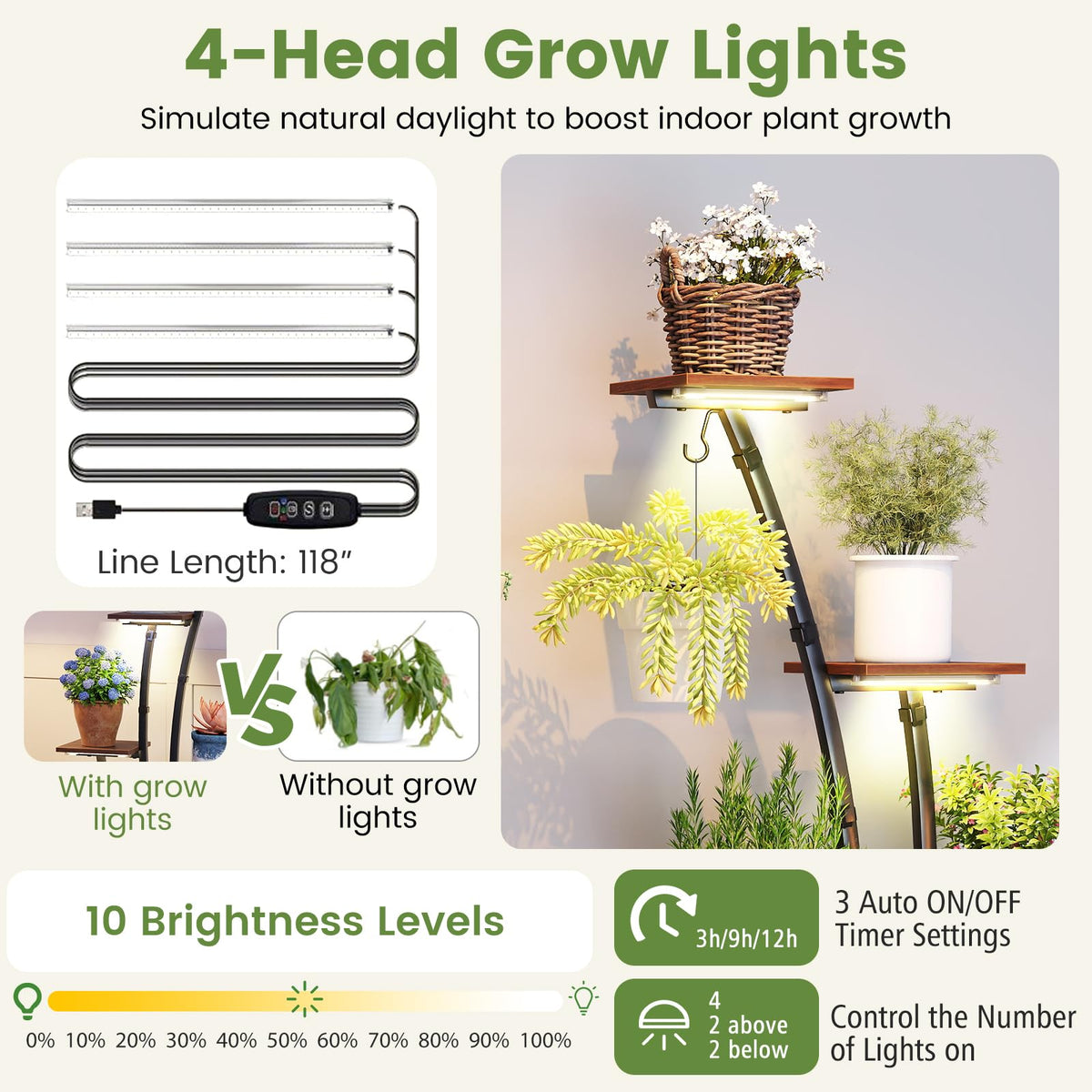 Lucktree Plant Stand Indoor  8-Tier 62" Tall Corner Metal Plant Shelf for Multiple Plants