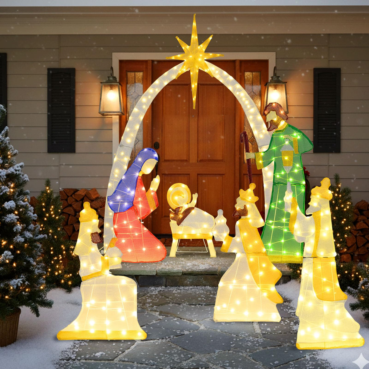 Lucktree 7 Pieces Large Christmas Lighted Nativity Scene Set