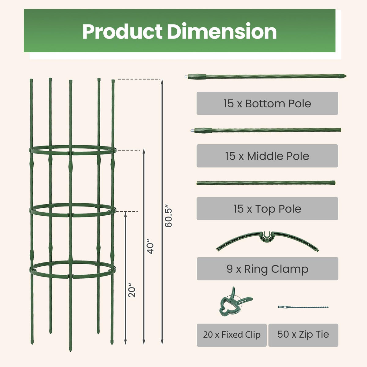 Lucktree 2 in 1 Round Trellis for Climbing Flower Vegetable Fruit