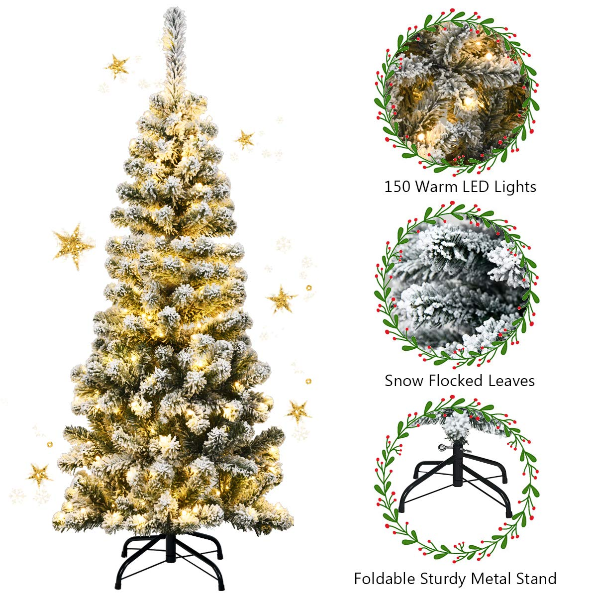 Lucktree 4.5ft / 6ft / 7.5ft Artificial Snow Flocked Christmas Tree - LucktreeUS