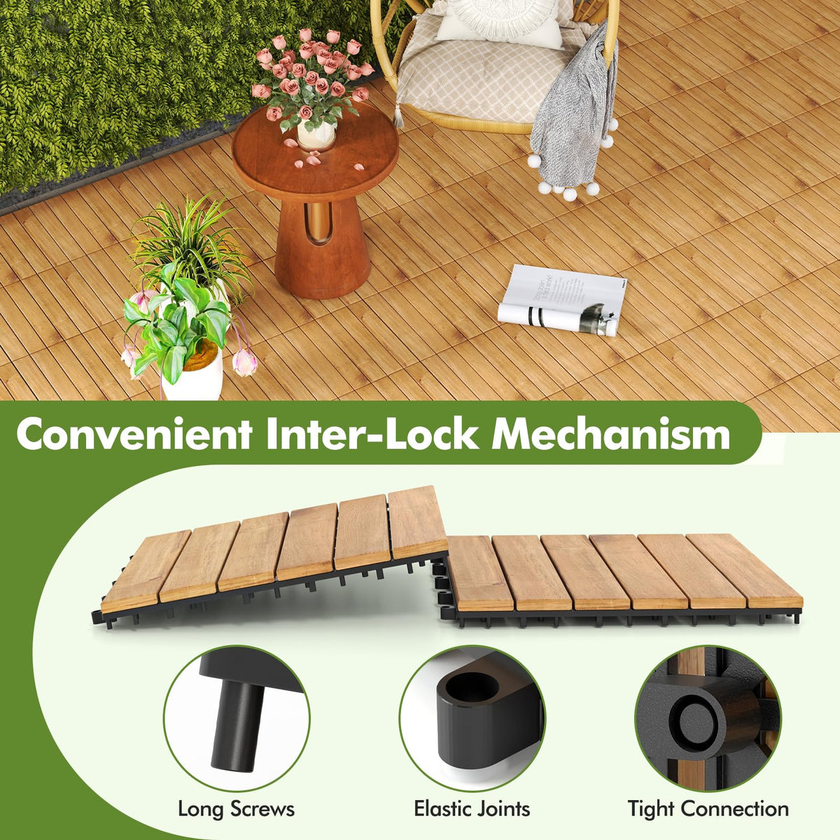Lucktree 30 PCS Acacia Wood Interlocking Patio Deck Tiles