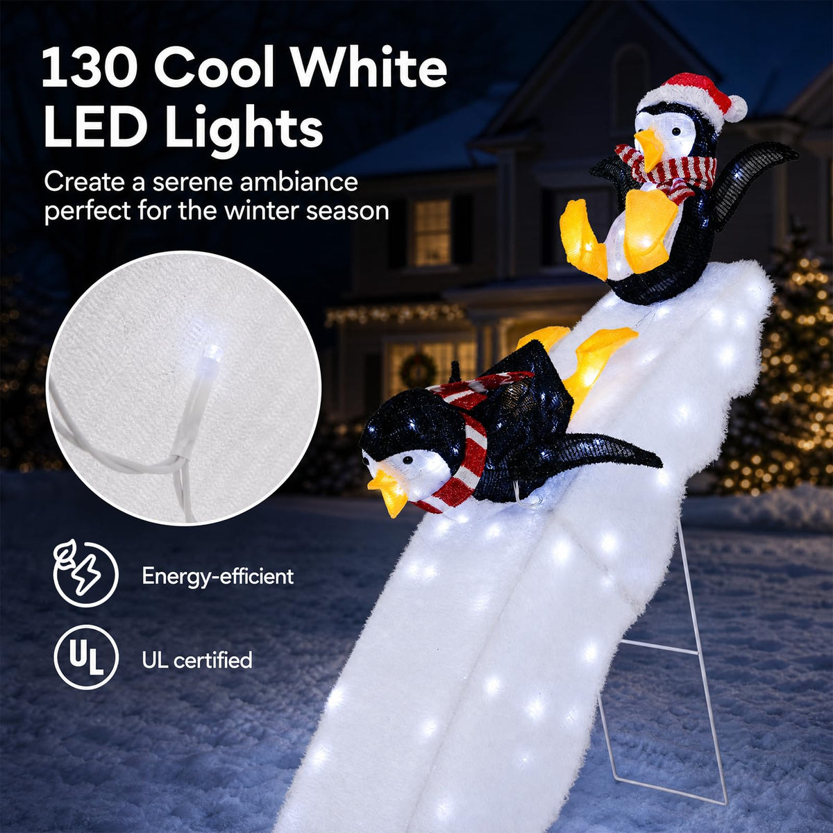 Lucktree 4 FT Lighted Christmas Penguin Slide Scene Decoration