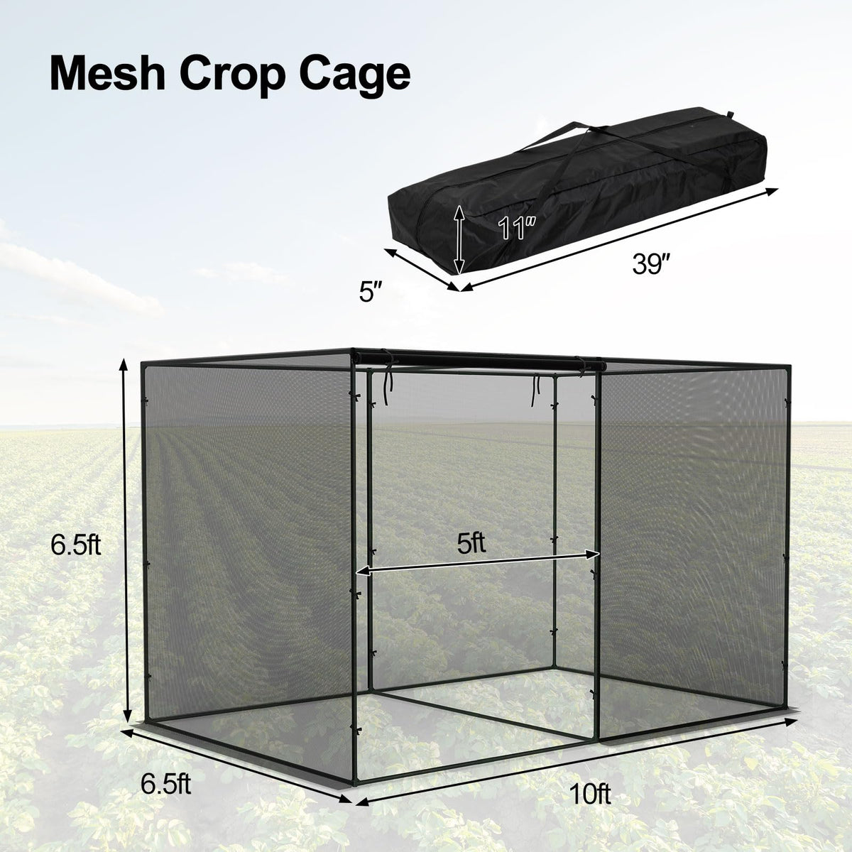Lucktree Garden Crop Cage | 10 x 6.5 x 6.5 ft Plant Netting Cover w/Zipper Doors