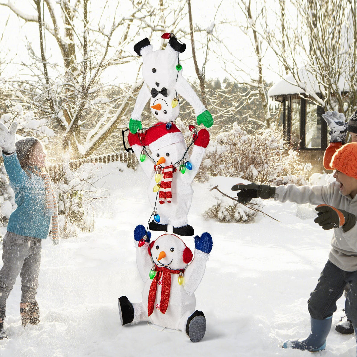 Lucktree 5.6 FT Lighted Christmas Stacked Snowmen Decoration