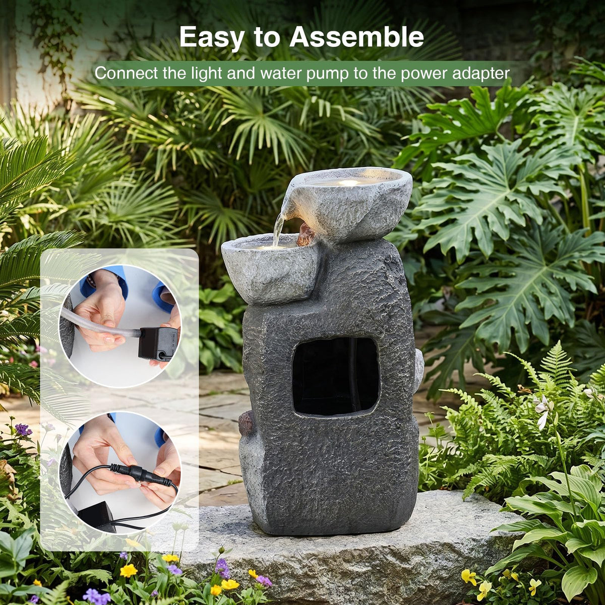 Lucktree 5-Tier Outdoor Water Fountain with Lights