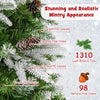 Lucktree 9 FT Pre-Lit Pencil Christmas Tree, Artificial Snow Flocked Hinged Fake Slim Xmas Tree with 470 Warm-White LED Lights