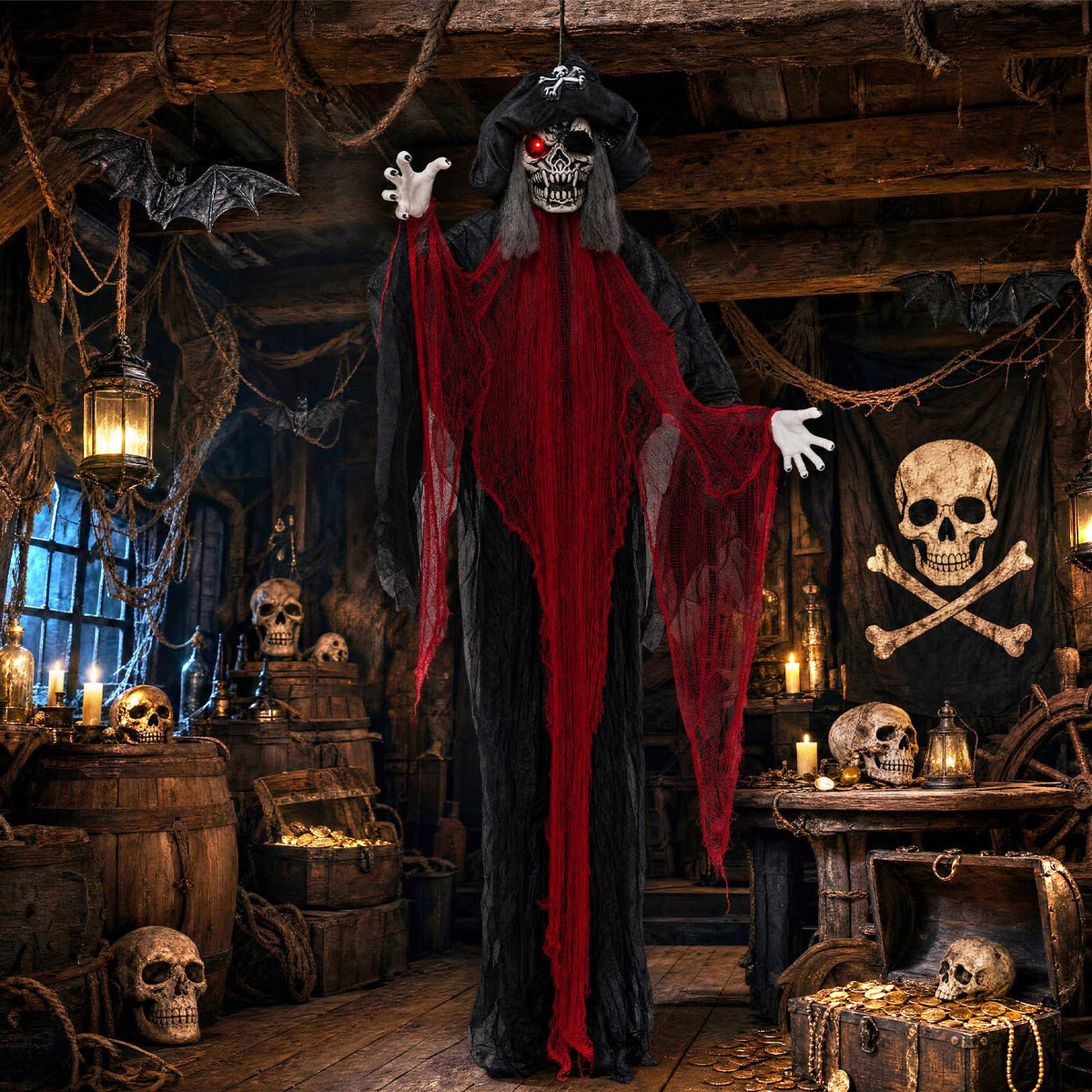 9.4 FT Animated Halloween Hanging Pirate with Glowing Eyes