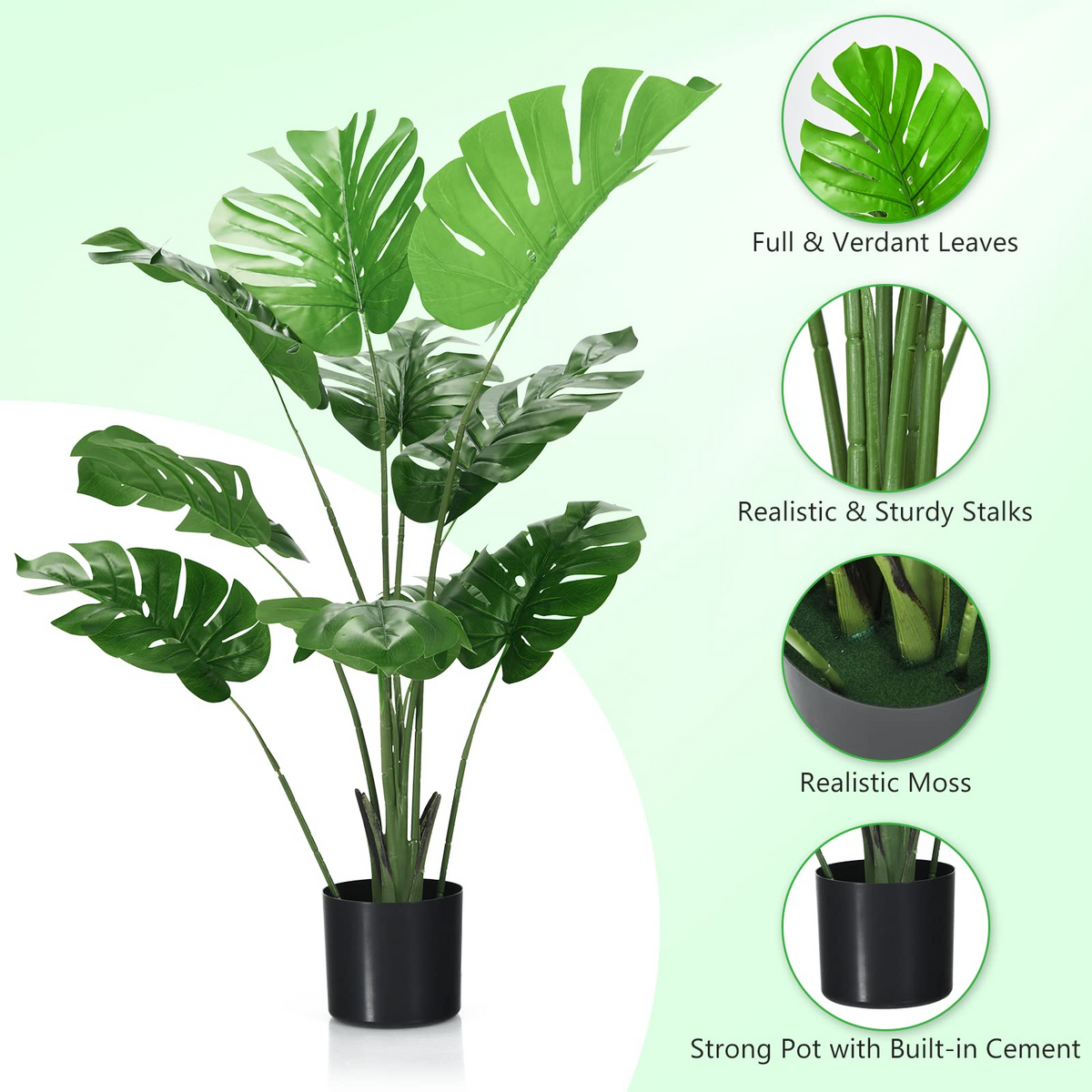 Lucktree Artificial Monstera Deliciosa Plant, 4ft Tall Fake Tropical Palm Tree w/10 Pcs Different Turtle Leaves - LucktreeUS