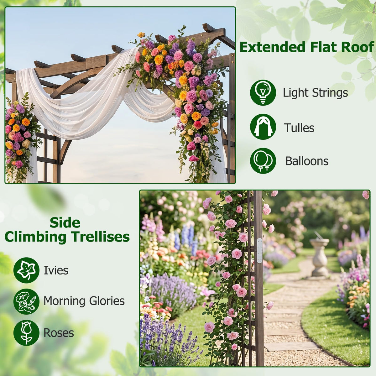 Lucktree 85" Wood Garden Arch Trellis with Flat Top for Climbing Plants