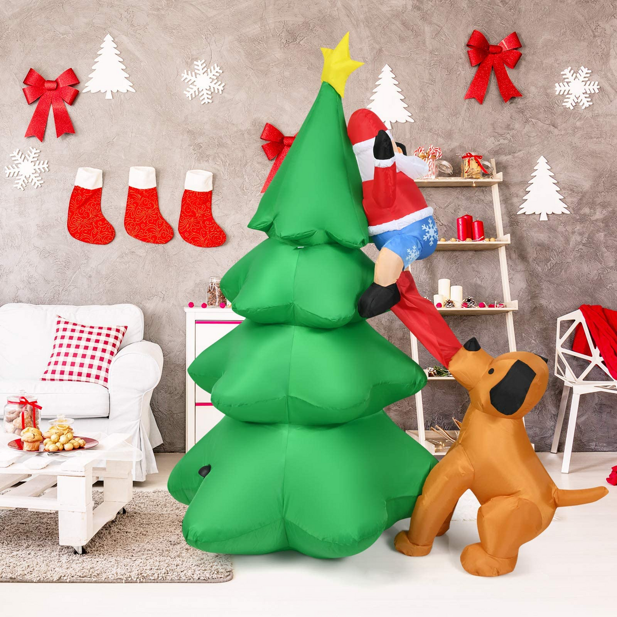 Lucktree Inflatable Christmas Tree, Inflatable Santa Claus Climbing Tree