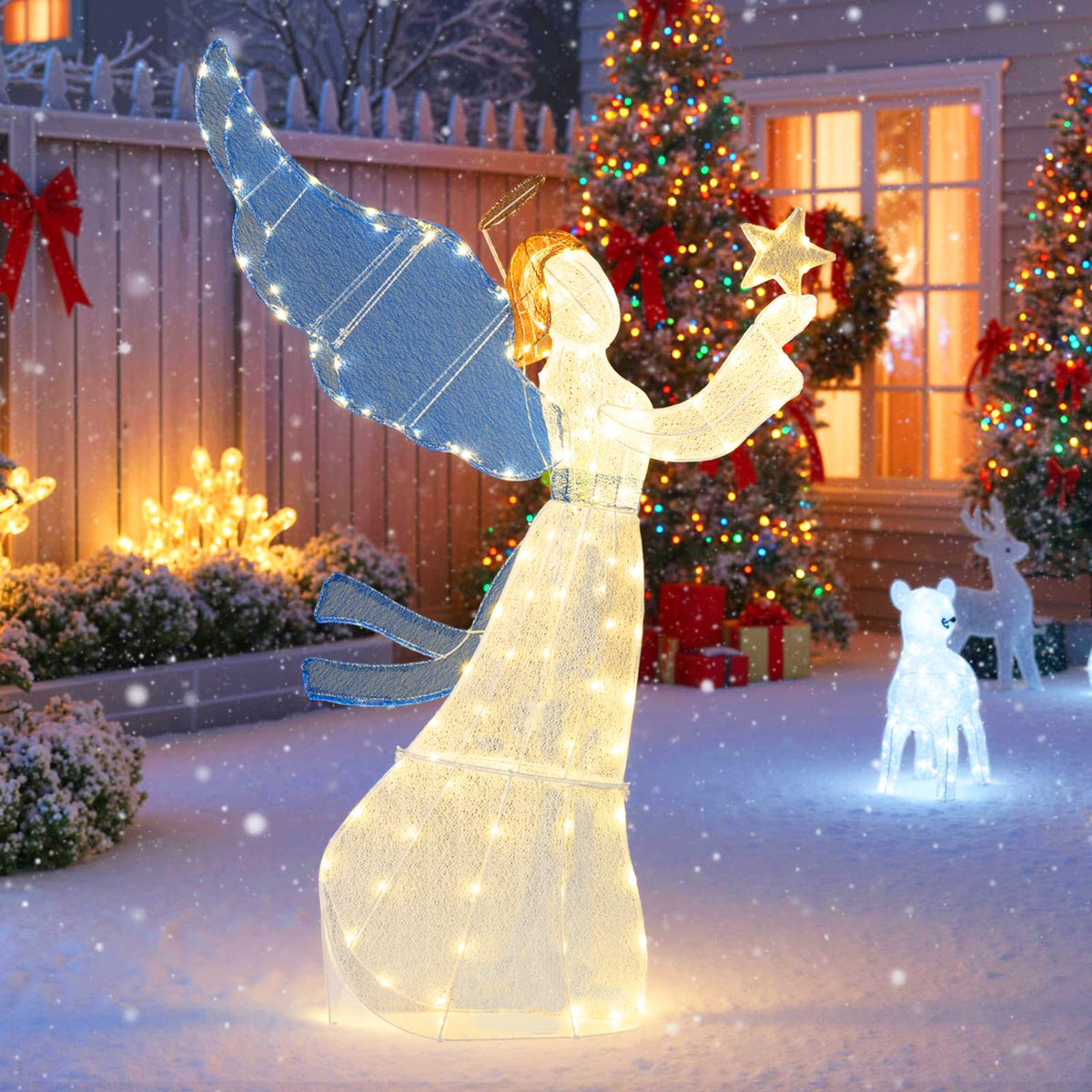 Lucktree 5 Ft Lighted Christmas Angel with Star Halo Spreading Wings