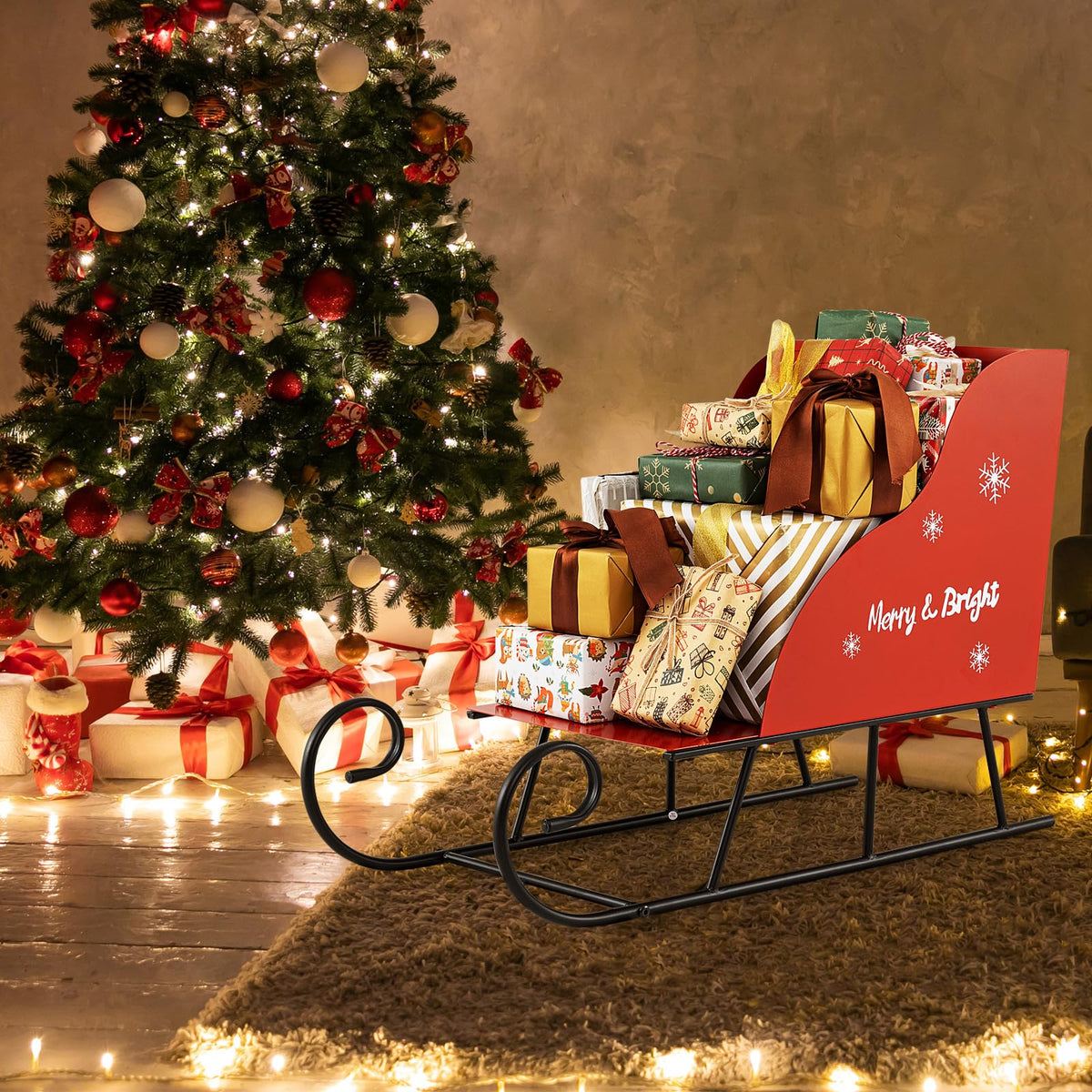 Lucktree Metal Christmas Santa Sleigh Basket Xmas Santas Gift Storage Sleigh