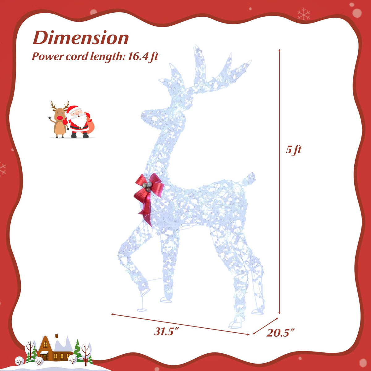Lucktree 5 Feet Pre-Lit Christmas Reindeer with 100 LED Lights