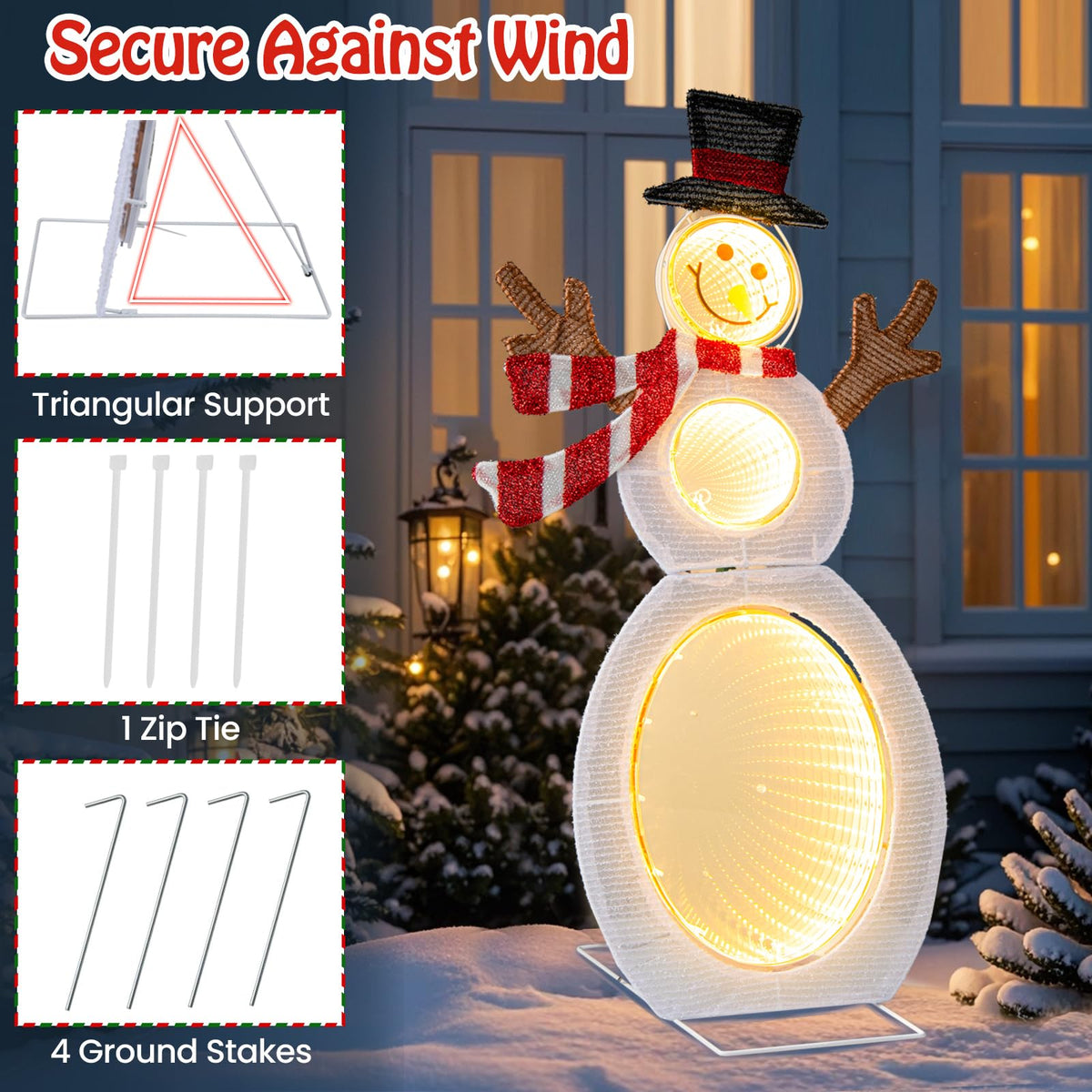 Lucktree 2.6 FT Lighted Christmas Decoration, Pre-Lit 2D Snowman with 3 Infinity Mirror Lights