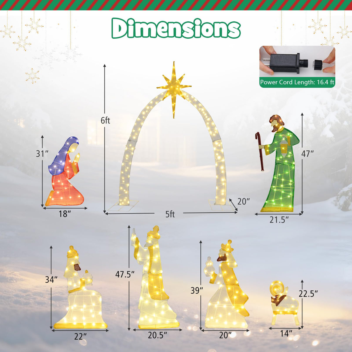 Lucktree 7 Pieces Large Christmas Lighted Nativity Scene Set