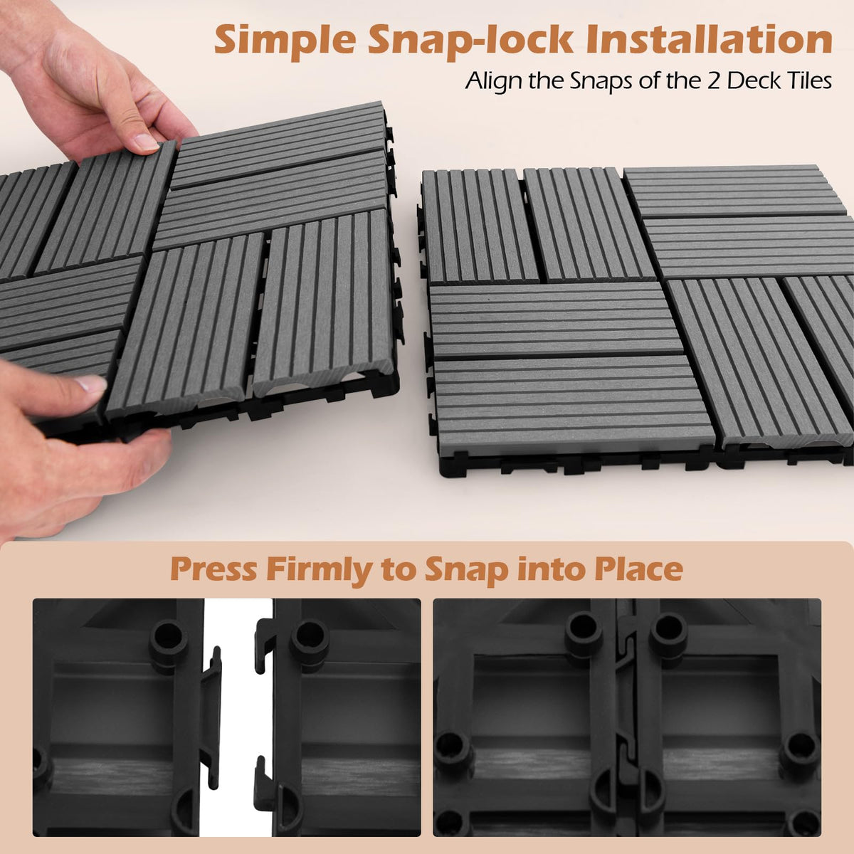 Lucktree 18/36 PCS Interlocking Deck Tiles - 12" x 12" Composite Decking Boards Waterproof All Weather