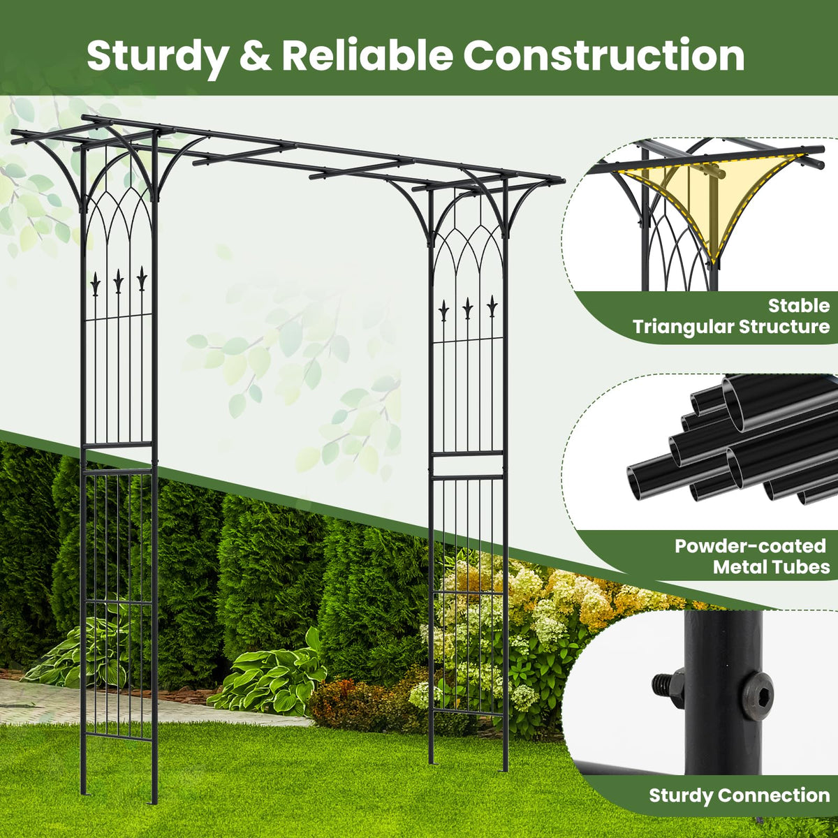 Lucktree Metal Garden Arbor with Trellis