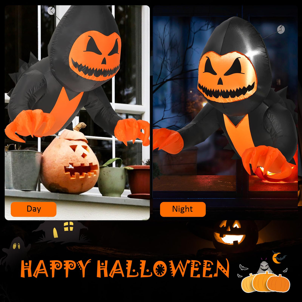 Lucktree 3.3 FT Halloween Inflatable Pumpkin Head Ghost Broke Out from Window
