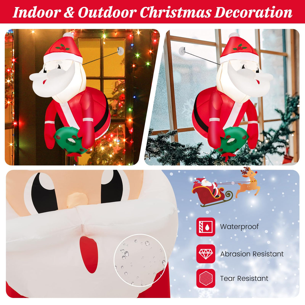 Lucktree 3.5 FT Christmas Lighted Inflatable Santa Claus Broke Out from Window